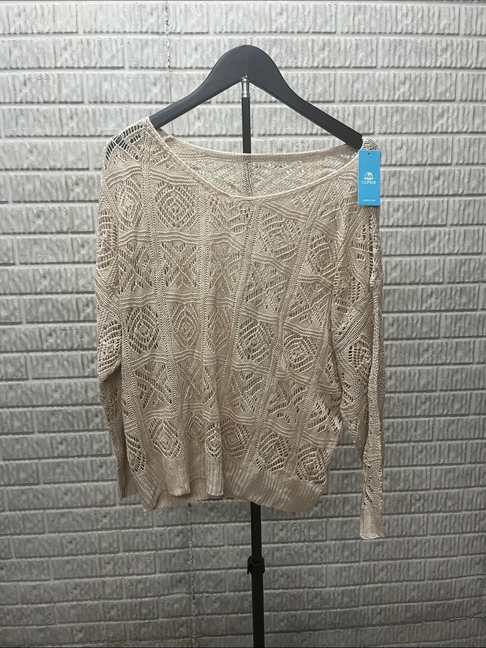 Cupshe Beige Open-Knit Scoop Neck Sweater